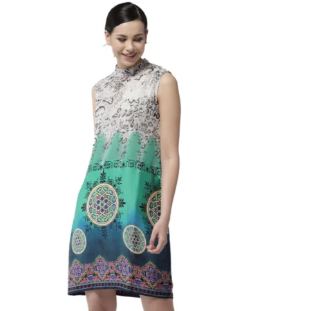 Generic Women's Polyester Printed Sleeveless Above Knee Dress (Multicolor) - Image 1