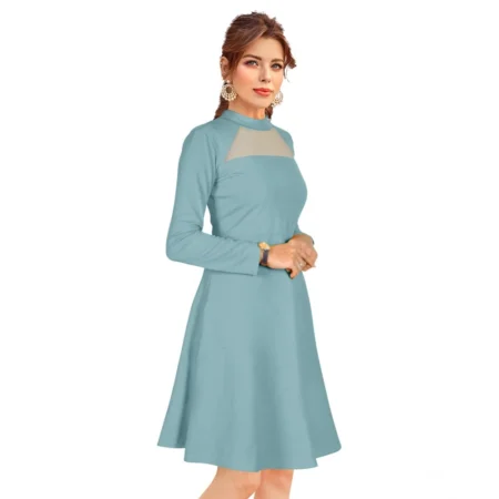 Generic Women's Knitting stretchable Solid Round Neck Full Sleeve Dress (Pista) - Image 4