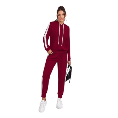 Generic Women's Knitting stretchable Solid Hooded Neck Full Sleeve Track Suit (Maroon) - Image 1