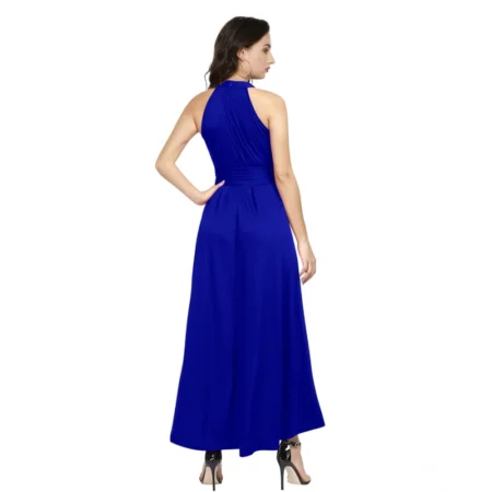 Generic Women's Polyster Solid Halter Neck Sleeveless Dress (Royal Blue) - Image 2