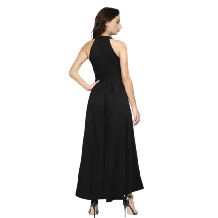 Generic Women's Polyster Solid Halter Neck Sleeveless Dress (Black) - Image 2