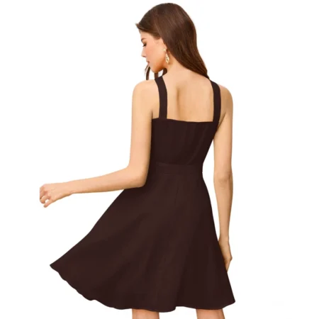 Generic Women's Knitting stretchable Solid Halter Neck Sleeveless Dress (Coffee) - Image 5