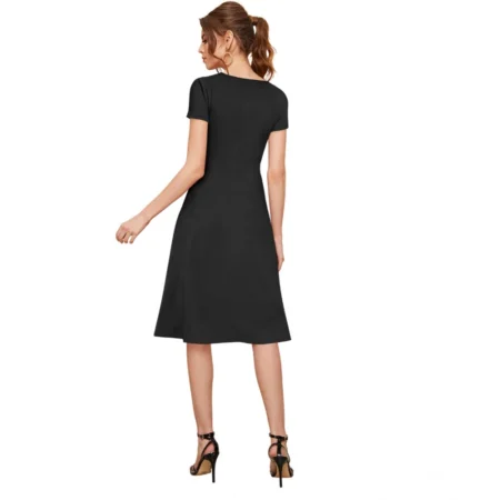 Generic Women's Knitting stretchable Solid Round Neck Cap Sleeve Dress (Black) - Image 5