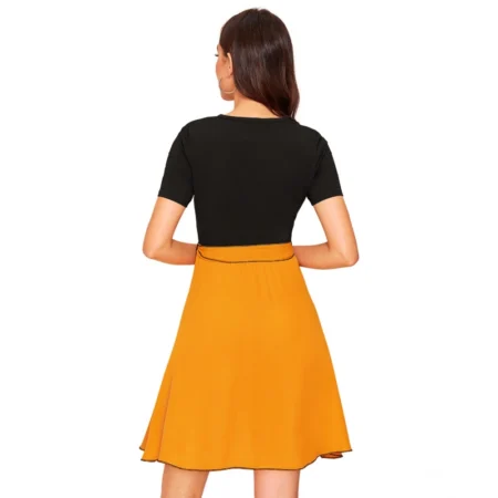 Generic Women's Knitting stretchable Solid Round Neck Cap Sleeve Dress (Yellow) - Image 5