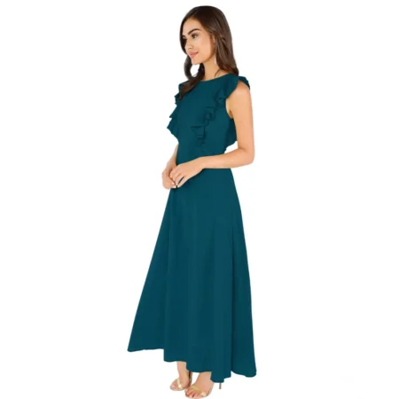 Generic Women's Knitting stretchable Solid Round Neck Ruffled Sleeve Dress (Morpich) - Image 2