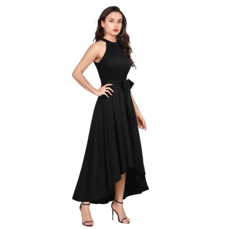 Generic Women's Polyster Solid Halter Neck Sleeveless Dress (Black) - Image 5