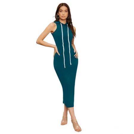 Generic Women's Knitting stretchable Solid Round Neck Sleeveless Dress (Morpich) - Image 4
