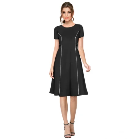 Generic Women's Knitting stretchable Solid Round Neck Cap Sleeve Dress (Black) - Image 1