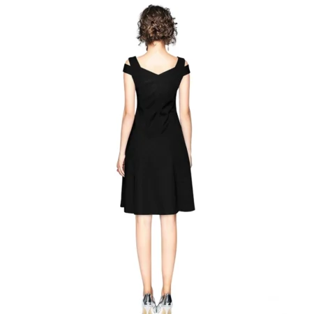 Generic Women's Polyester Solid V Neck Cap Sleeve off Shoulder Dress (Black) - Image 5