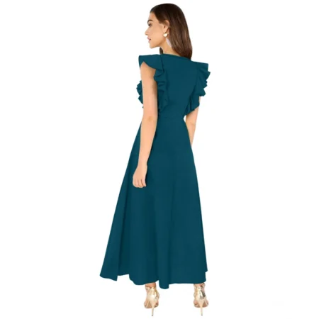 Generic Women's Knitting stretchable Solid Round Neck Ruffled Sleeve Dress (Morpich) - Image 5