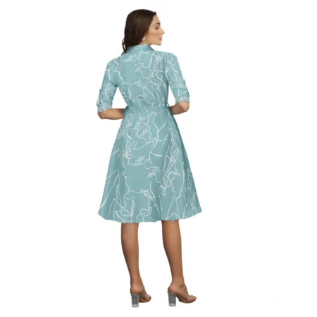 Generic Women's Ruby Cotton Printed Shirt Collar 3-4th Sleeve Dress (Pista) - Image 5