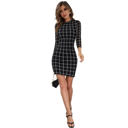 Generic Women's Polyester Solid High Neck Full Sleeve Dress (Black) - Image 1