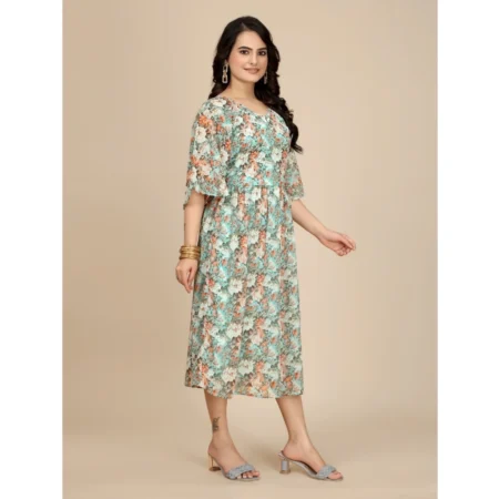 Generic Women's Georgette Printed Round Neck Short Sleeve Dress (Multicolor) - Image 3