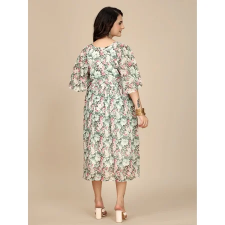 Generic Women's Georgette Printed Round Neck Short Sleeve Dress (Pink) - Image 6
