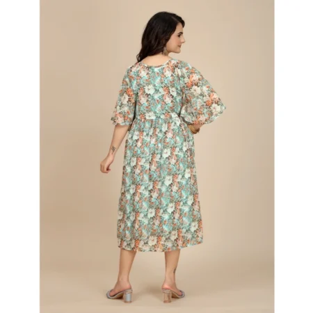 Generic Women's Georgette Printed Round Neck Short Sleeve Dress (Multicolor) - Image 6