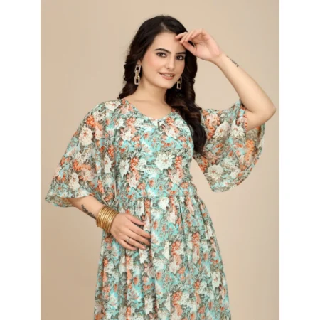 Generic Women's Georgette Printed Round Neck Short Sleeve Dress (Multicolor) - Image 5