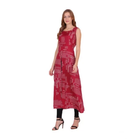 Generic Women's Casual Crepe Sleeveless Slit Dress (Maroon) - Image 3