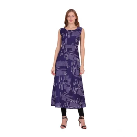 Generic Women's Casual Crepe Sleeveless Slit Dress (Navy Blue) - Image 1