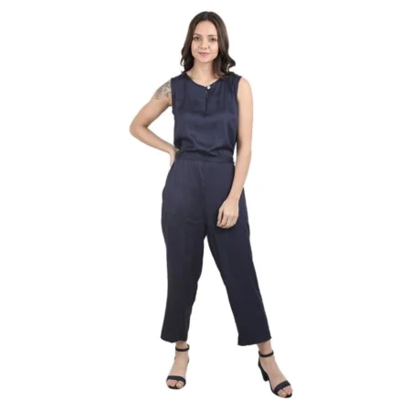 Generic Women's Casual Crepe Sleeveless Jump Suit (Navy Blue) - Image 1