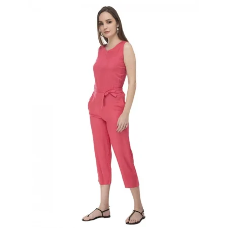 Generic Women's Casual Crepe Sleeveless Jump Suit (Pink) - Image 4