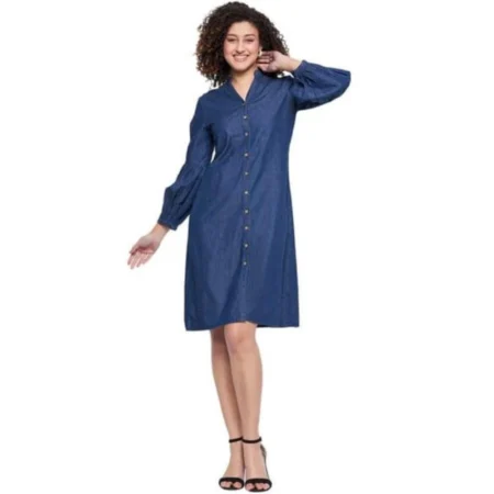Generic Women's Casual Denim Full sleeve Dress (Blue) - Image 1