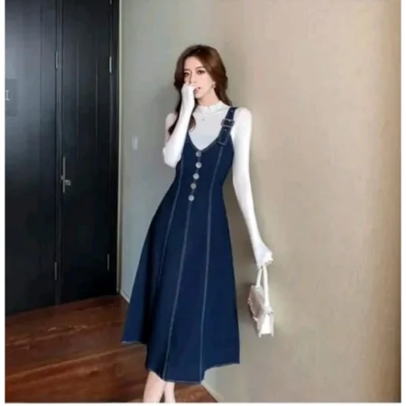 Generic Women's Casual Denim Sleeveless Dress (Blue) - Image 2