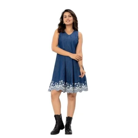 Generic Women's Casual Denim Sleeveless Dress (Blue) - Image 1