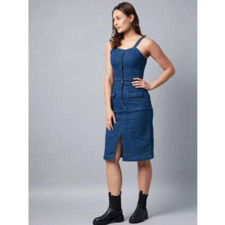 Generic Women's Casual Denim Sleeveless Dress (Blue) - Image 4