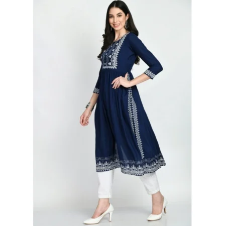 Generic Women's Casual Rayon 3-4th Sleeves Kurti (Blue) - Image 3