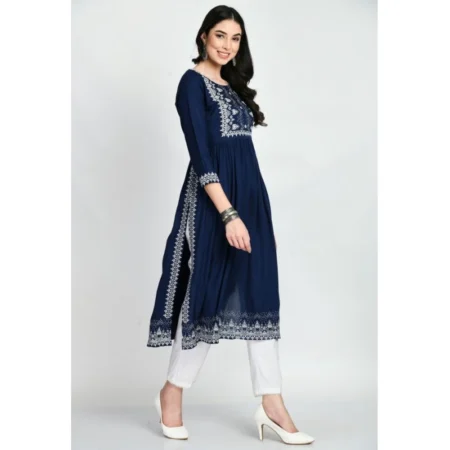 Generic Women's Casual Rayon 3-4th Sleeves Kurti (Blue) - Image 4