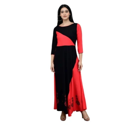 Generic Women's Casual Rayon 3-4th Sleeves Maxi Dress (Pink) - Image 1