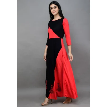 Generic Women's Casual Rayon 3-4th Sleeves Maxi Dress (Pink) - Image 3