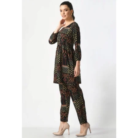 Generic Women's Casual Crepe 3-4th Sleeves Cord Set (Black) - Image 3