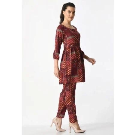 Generic Women's Casual Crepe 3-4th Sleeves Cord Set (Maroon) - Image 4