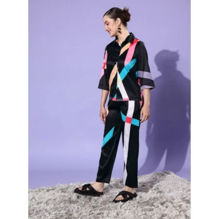 Generic Women's Satin Colour Block Long Sleeves Co-Ord Set (Multicolor) - Image 3