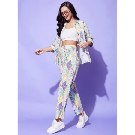 Generic Women's Polyester Floral 3-4th Sleeve Co-Ord Set (Multicolor) - Image 5