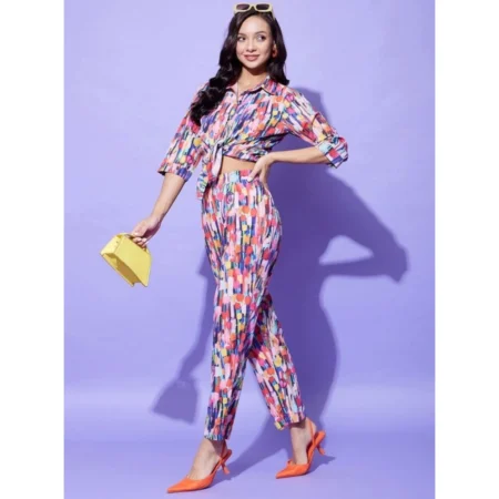 Generic Women's Polyester Floral 3-4th Sleeve Co-Ord Set (Multicolor) - Image 3