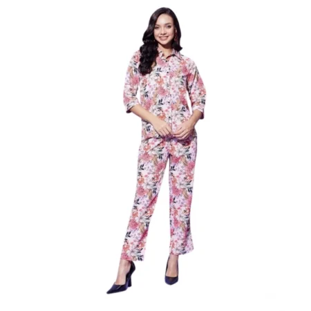 Generic Women's Polyester Floral 3-4th Sleeve Co-Ord Set (Multicolor) - Image 1