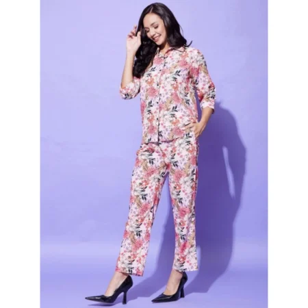 Generic Women's Polyester Floral 3-4th Sleeve Co-Ord Set (Multicolor) - Image 3