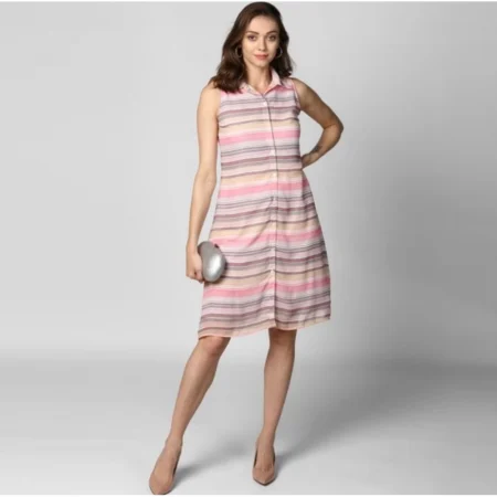 Generic Women's Polyester Striped Sleeveless Dress (Pink) - Image 4