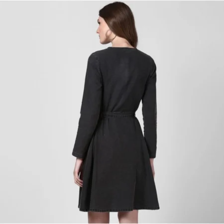 Generic Women's Denim Washed Long Sleeves Dress (Black) - Image 5